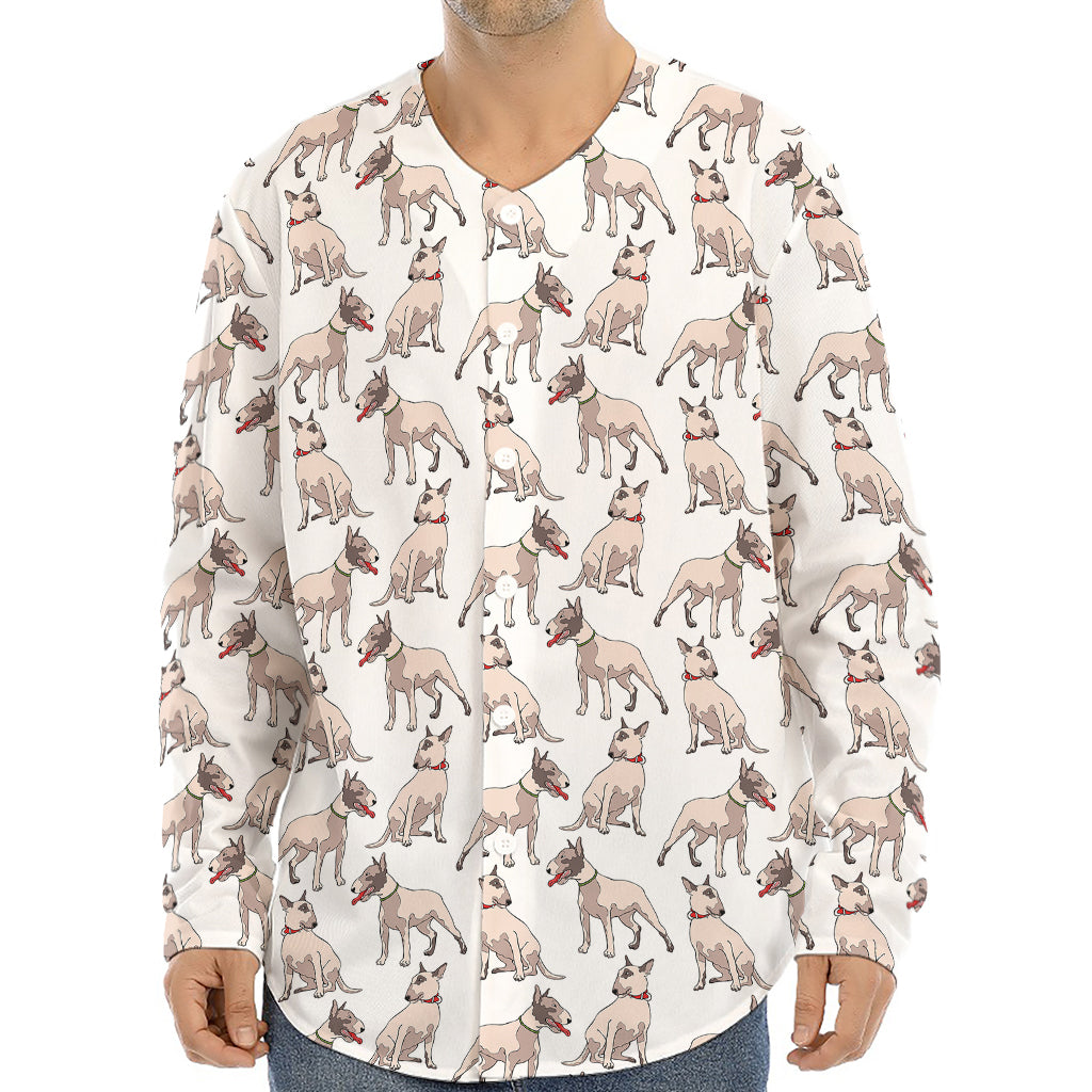 White Bull Terrier Pattern Print Long Sleeve Baseball Jersey