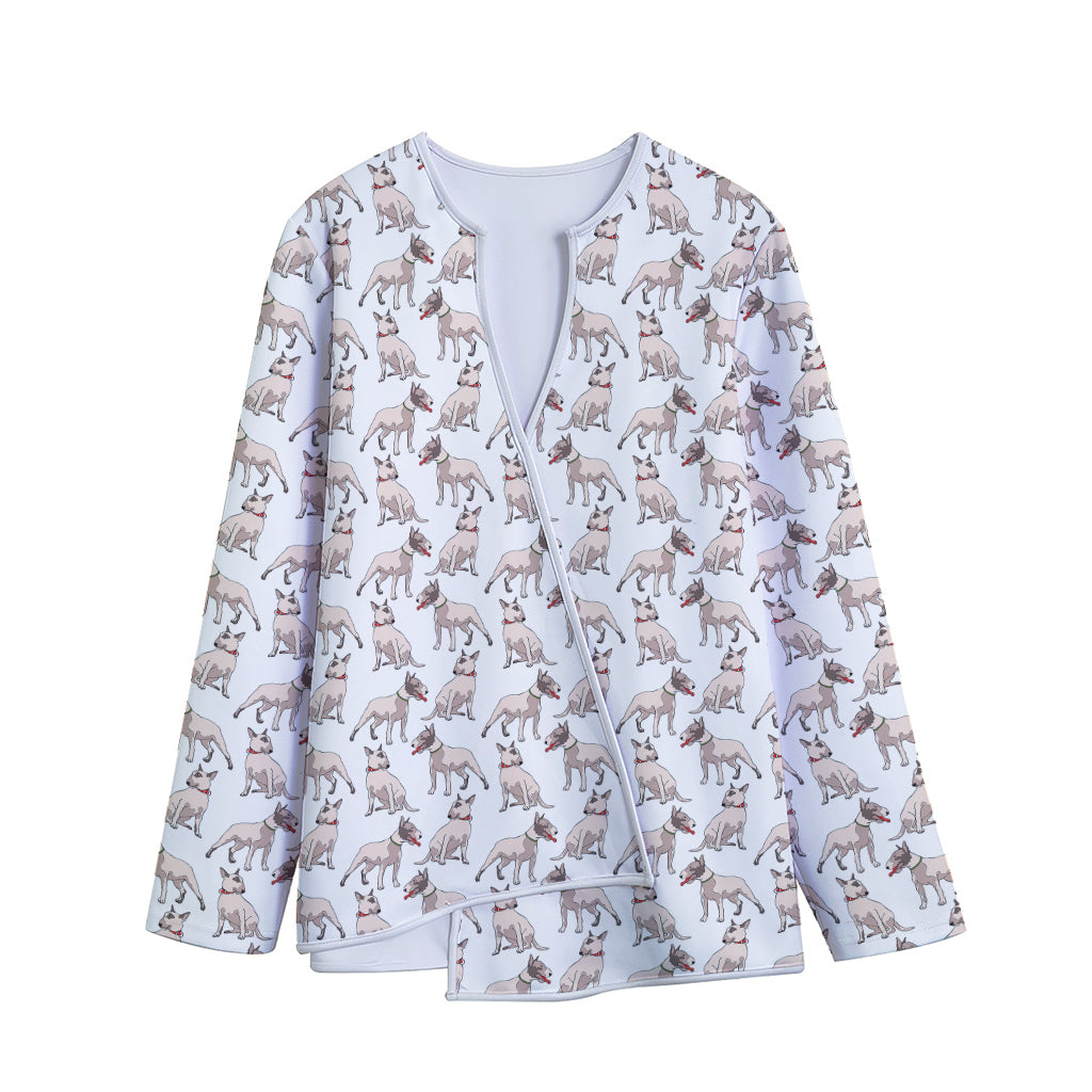 White Bull Terrier Pattern Print Long Sleeve Short Coat