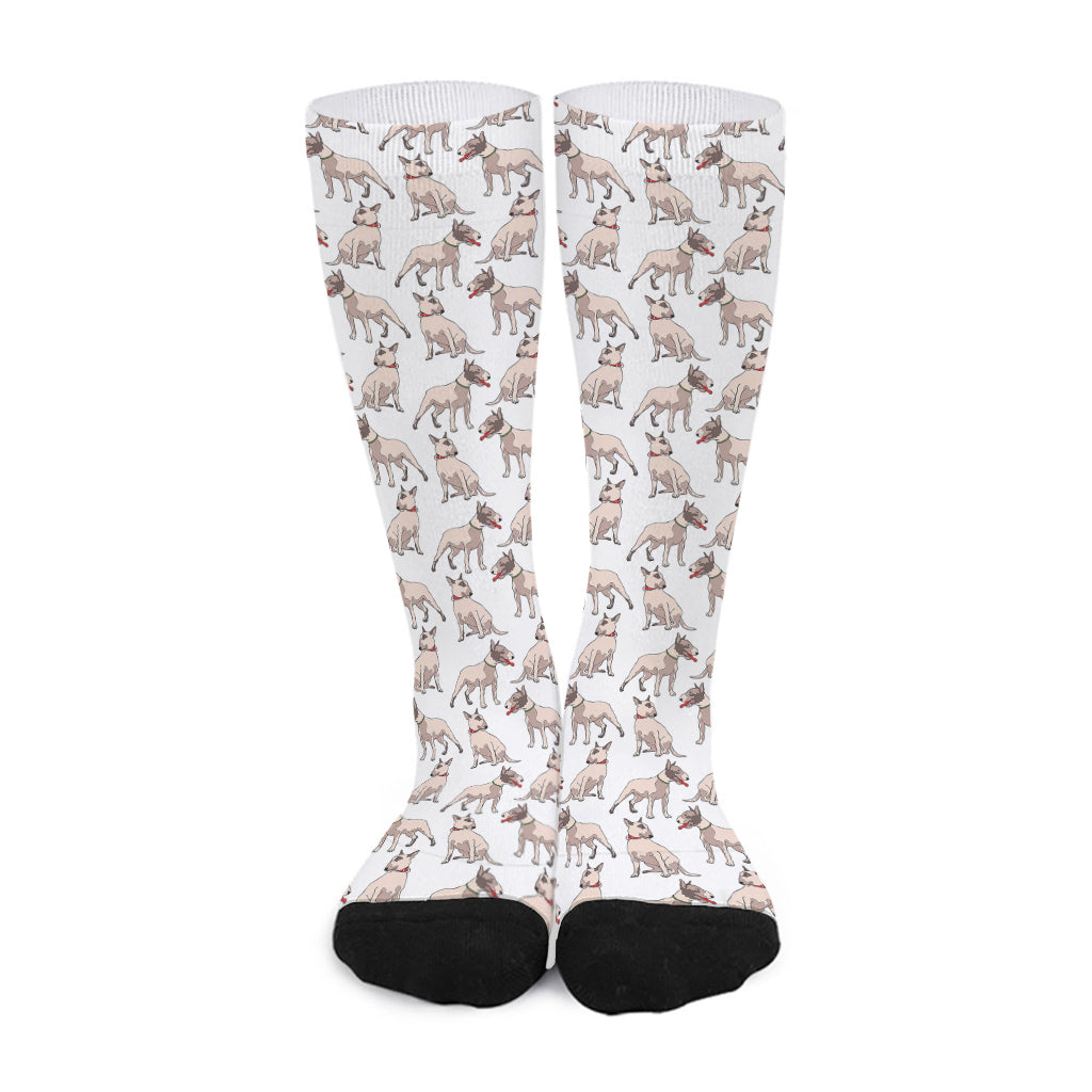 White Bull Terrier Pattern Print Long Socks