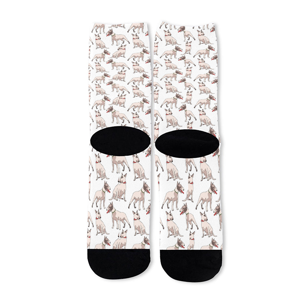 White Bull Terrier Pattern Print Long Socks