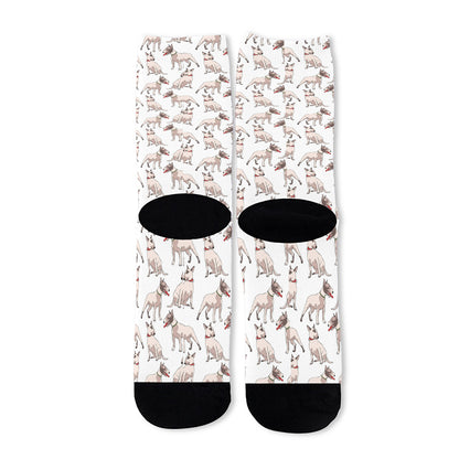 White Bull Terrier Pattern Print Long Socks