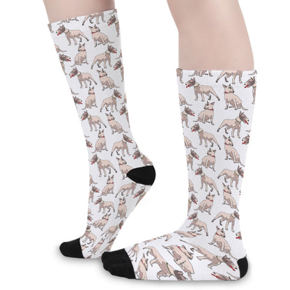 White Bull Terrier Pattern Print Long Socks