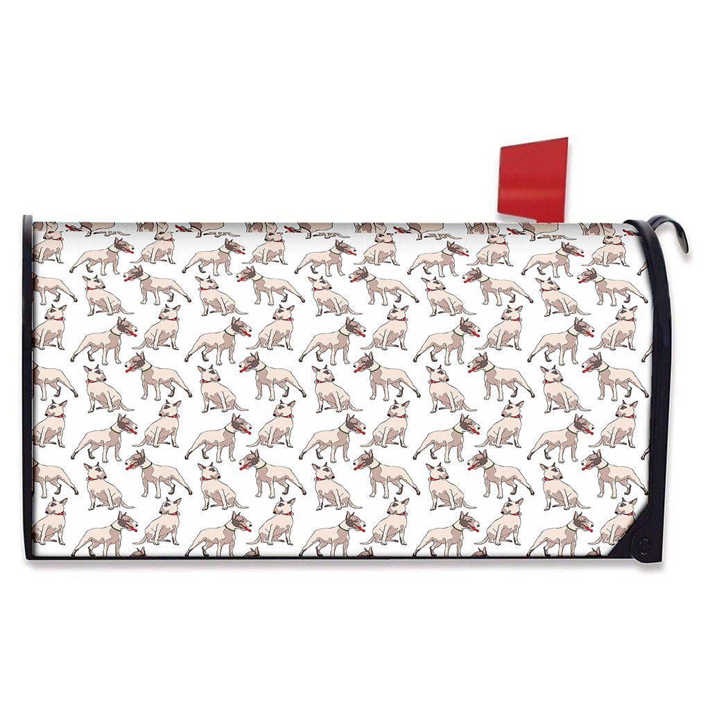 White Bull Terrier Pattern Print Mailbox Cover