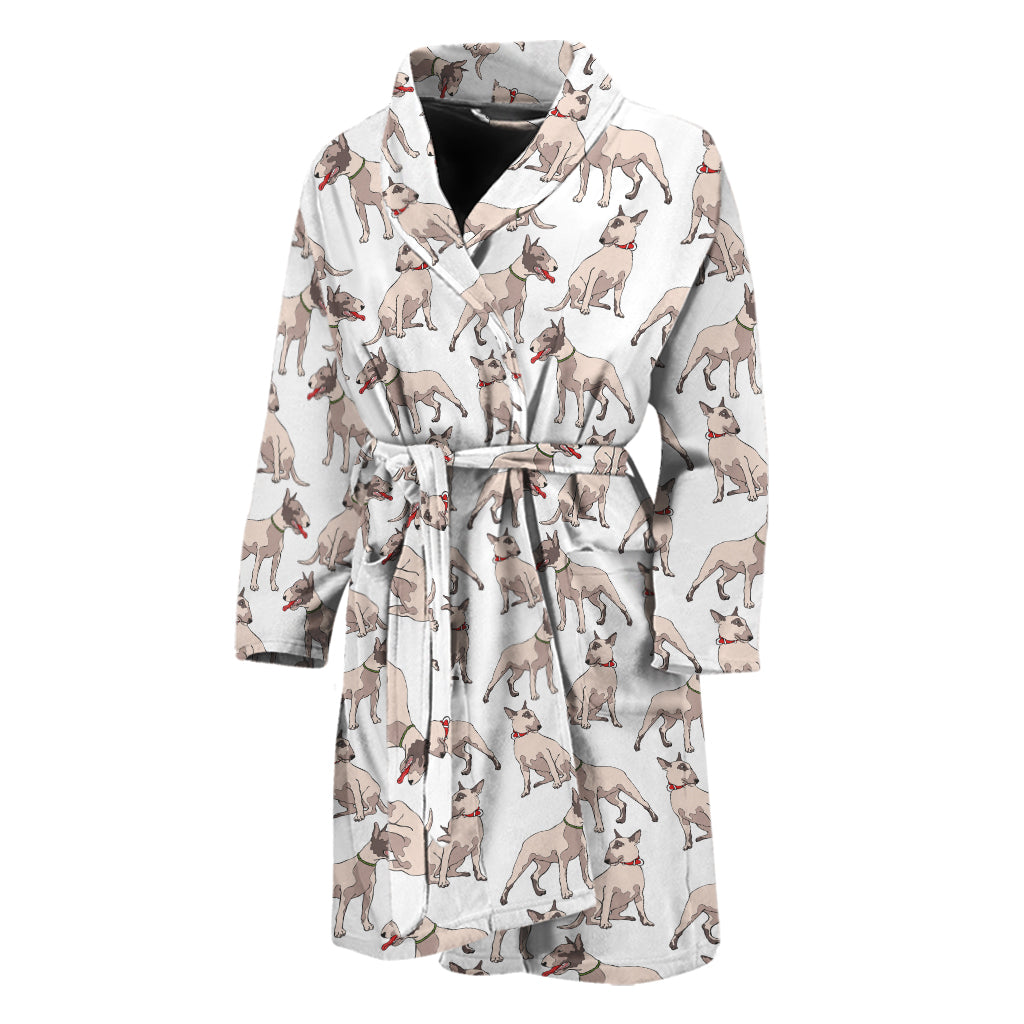 White Bull Terrier Pattern Print Men's Bathrobe
