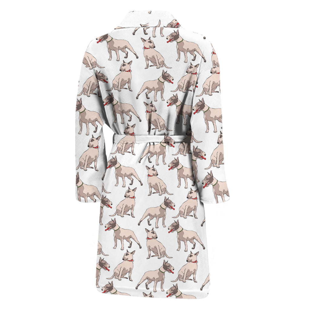 White Bull Terrier Pattern Print Men's Bathrobe