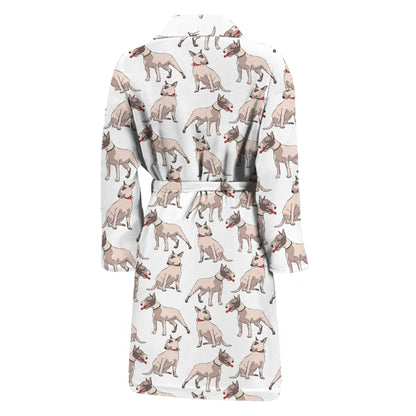 White Bull Terrier Pattern Print Men's Bathrobe