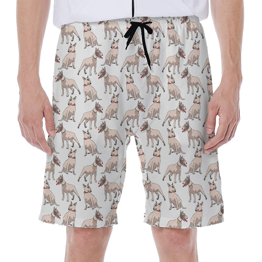 White Bull Terrier Pattern Print Men's Beach Shorts