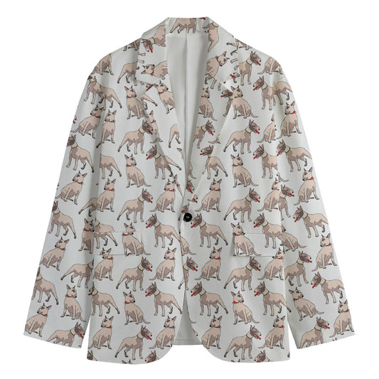 White Bull Terrier Pattern Print Men's Blazer