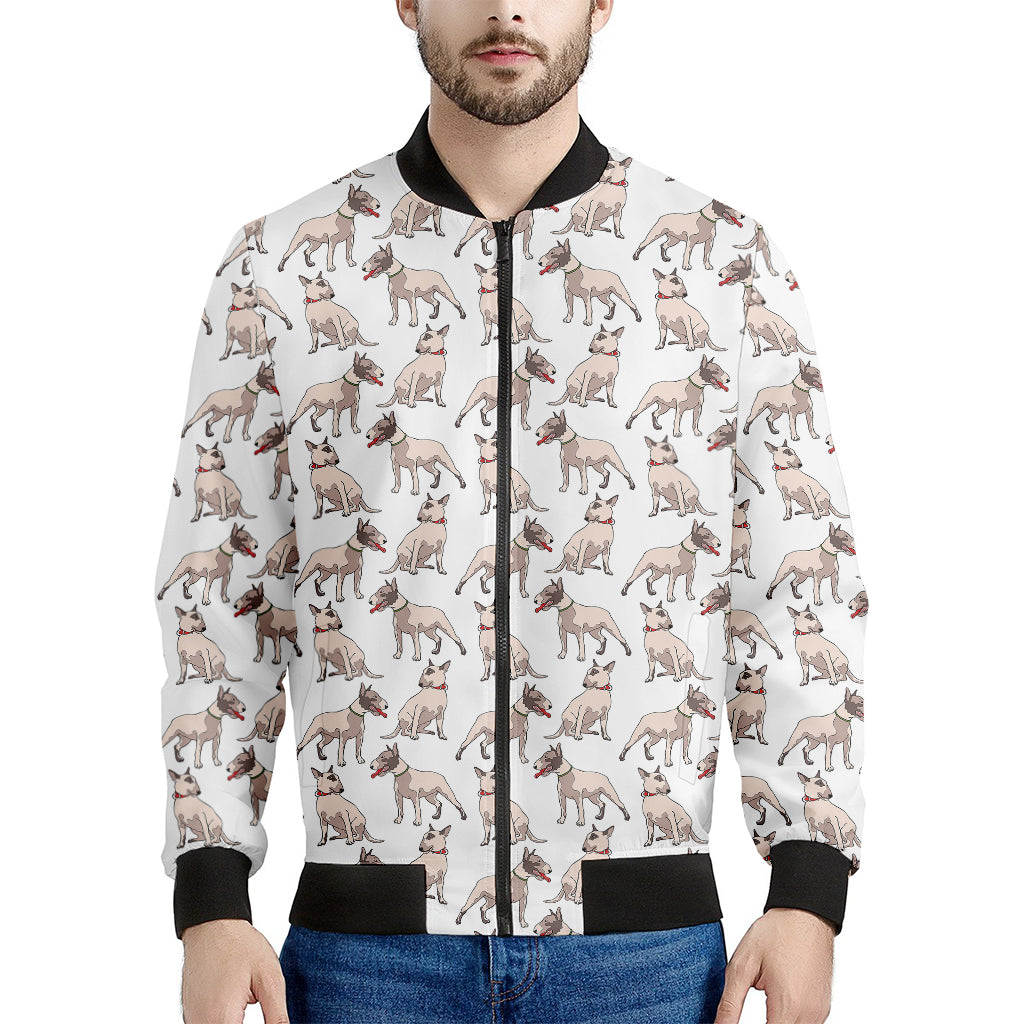 White Bull Terrier Pattern Print Men's Bomber Jacket