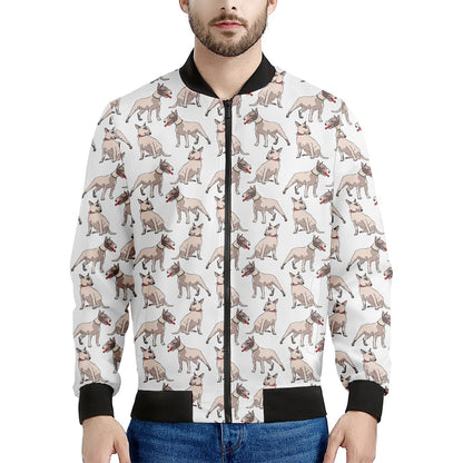 White Bull Terrier Pattern Print Men's Bomber Jacket