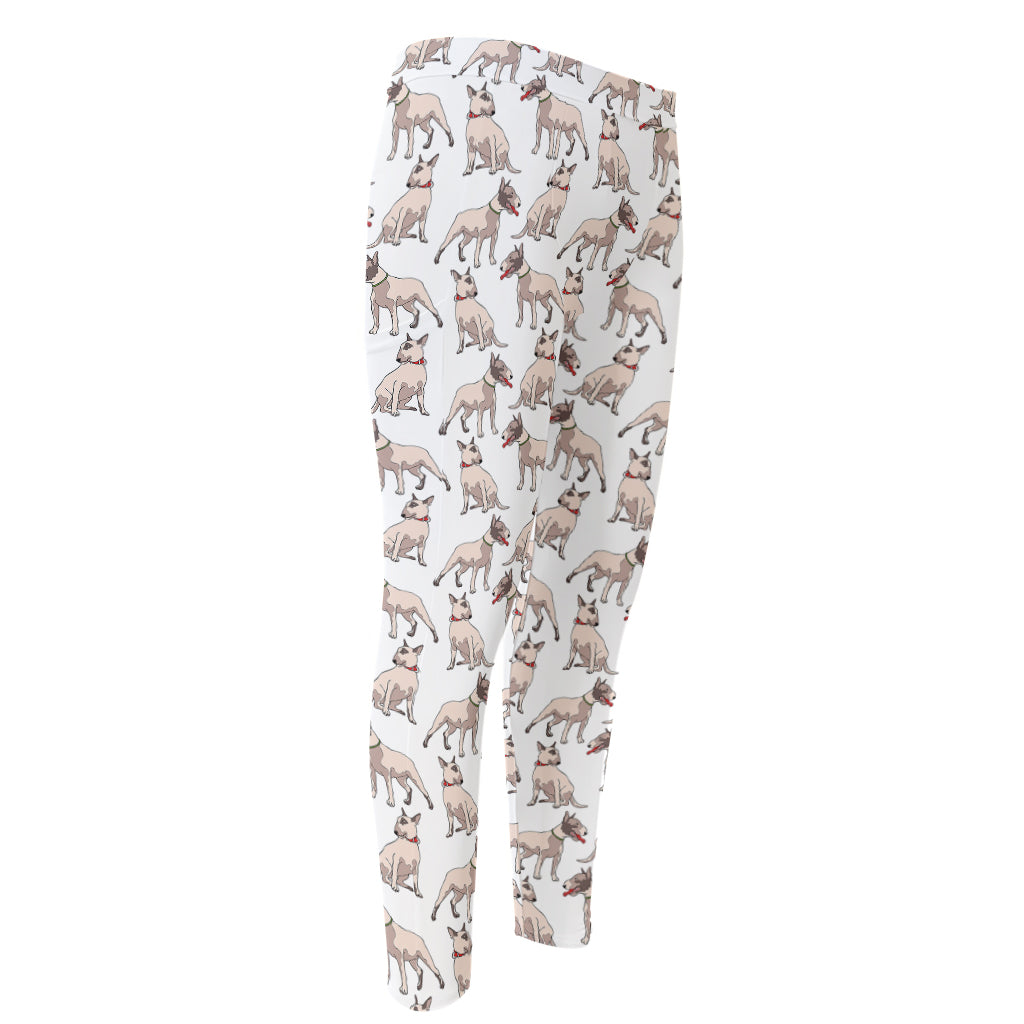 White Bull Terrier Pattern Print Men's Compression Pants