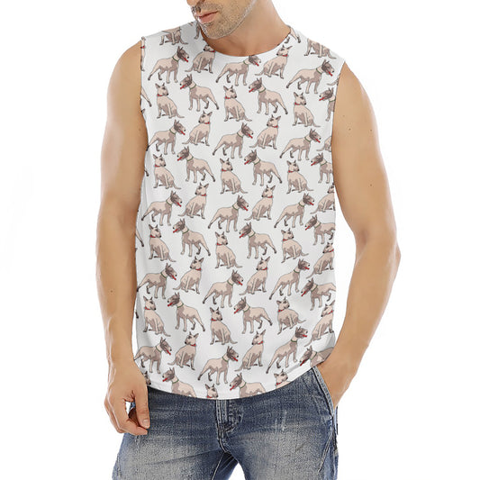 White Bull Terrier Pattern Print Men's Fitness Tank Top