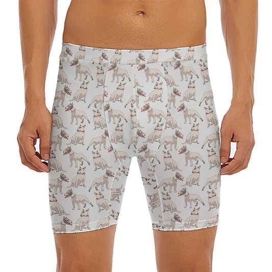 White Bull Terrier Pattern Print Men's Long Boxer Briefs