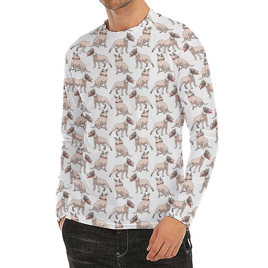 White Bull Terrier Pattern Print Men's Long Sleeve Rash Guard