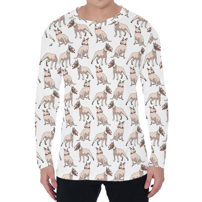 White Bull Terrier Pattern Print Men's Long Sleeve T-Shirt
