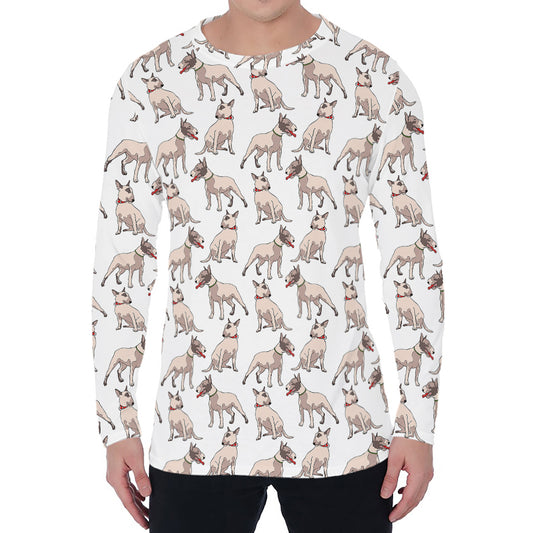 White Bull Terrier Pattern Print Men's Long Sleeve T-Shirt