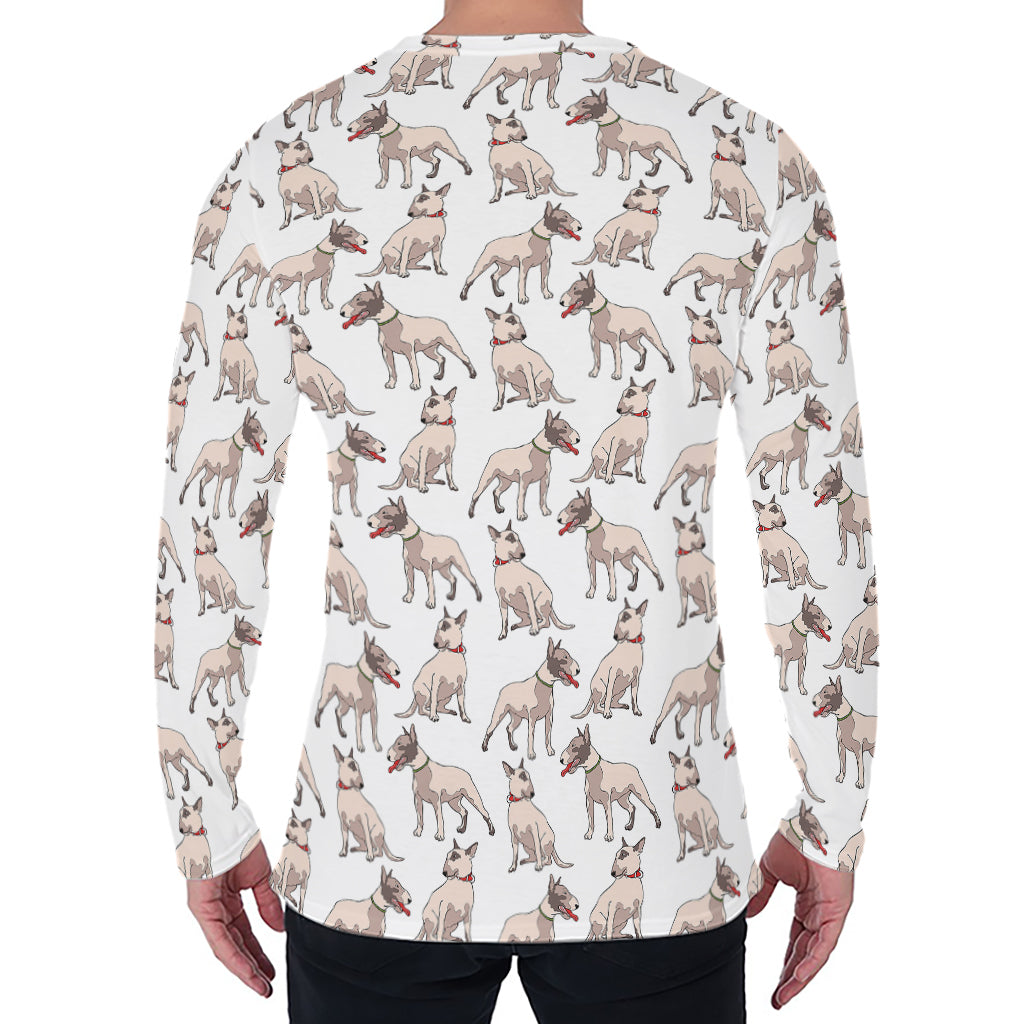 White Bull Terrier Pattern Print Men's Long Sleeve T-Shirt