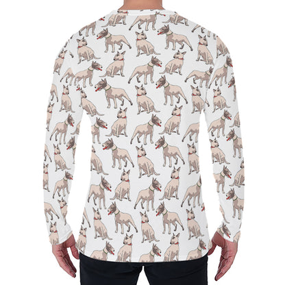 White Bull Terrier Pattern Print Men's Long Sleeve T-Shirt