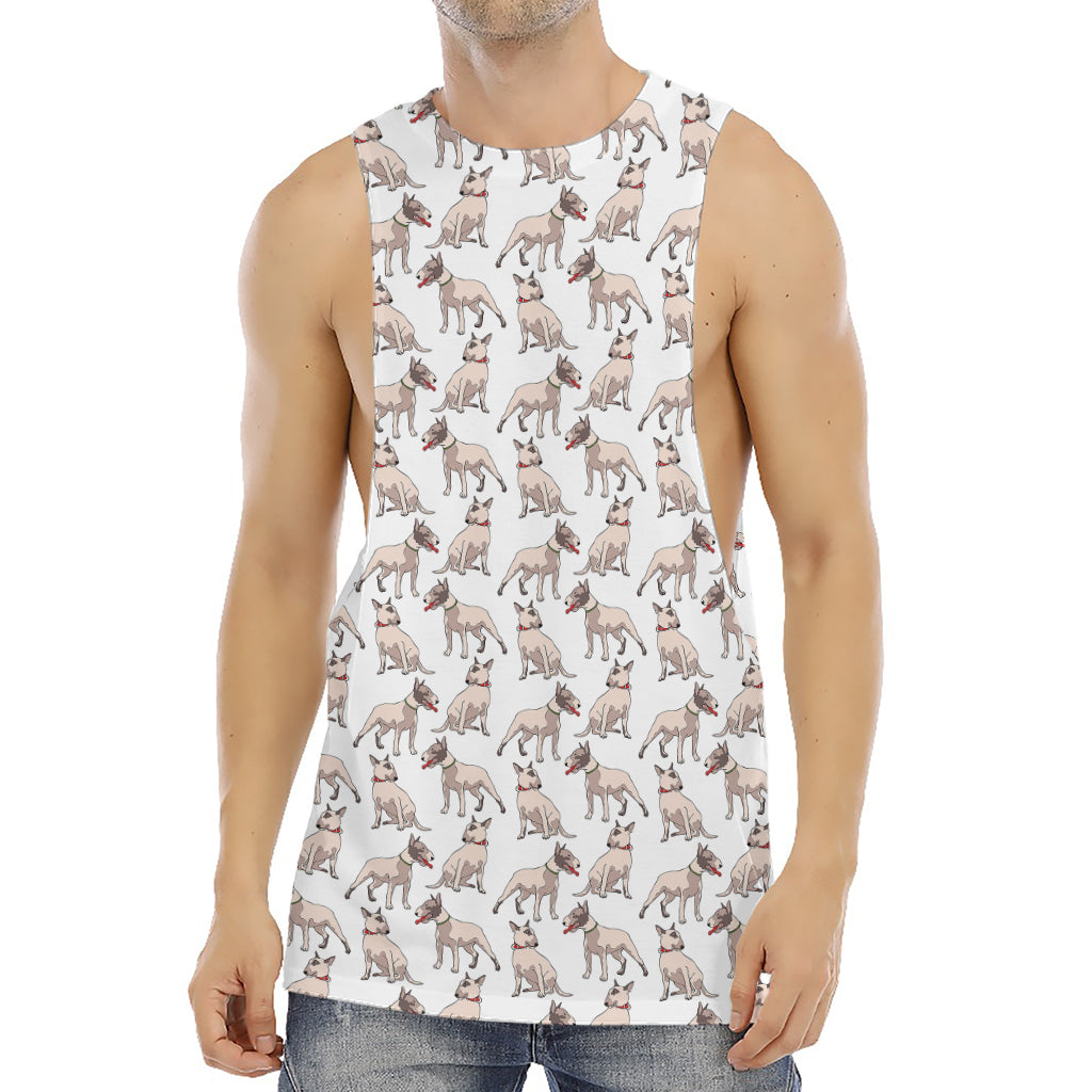 White Bull Terrier Pattern Print Men's Muscle Tank Top