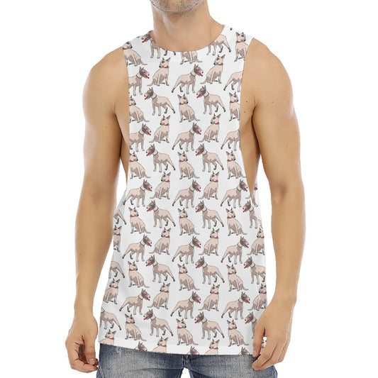 White Bull Terrier Pattern Print Men's Muscle Tank Top