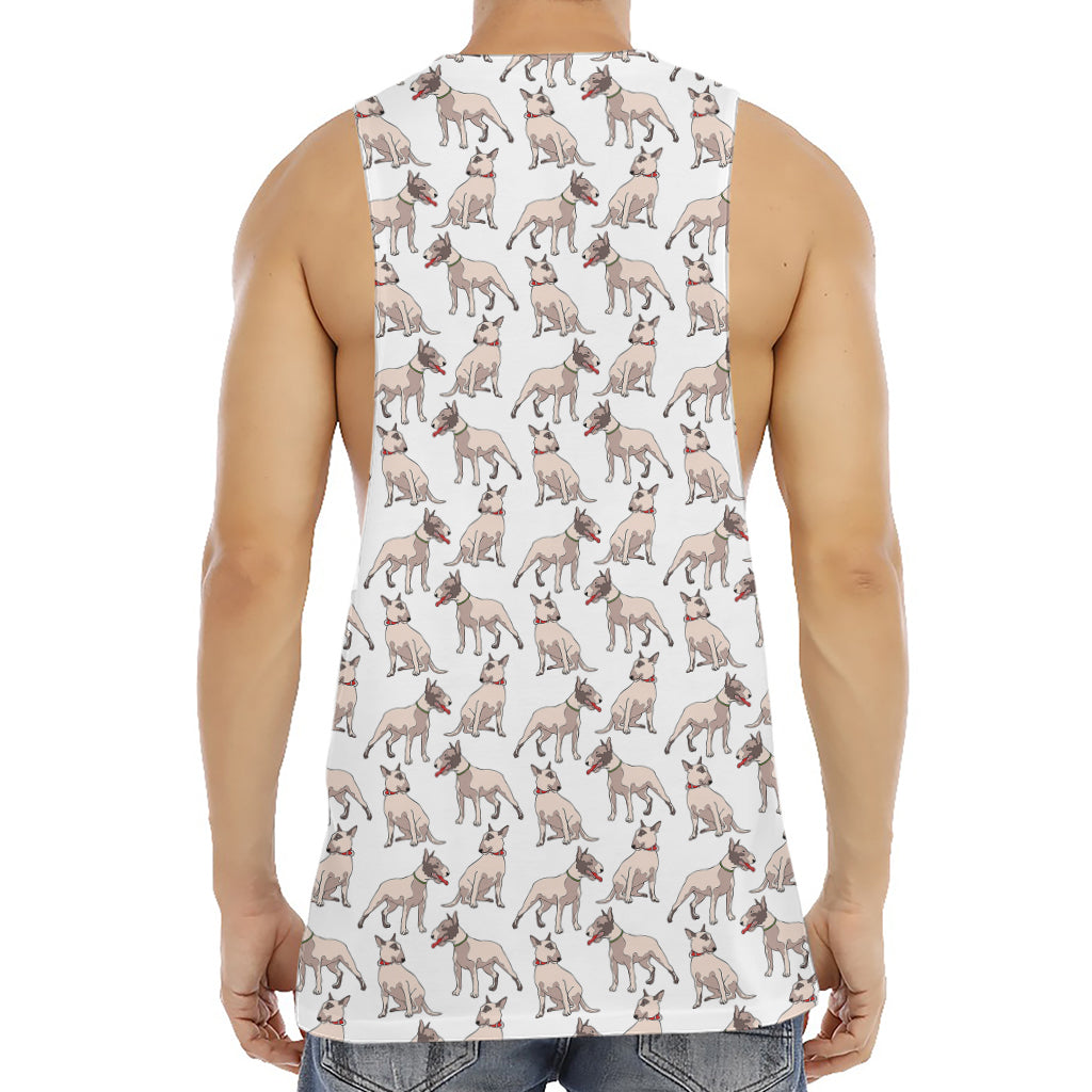 White Bull Terrier Pattern Print Men's Muscle Tank Top