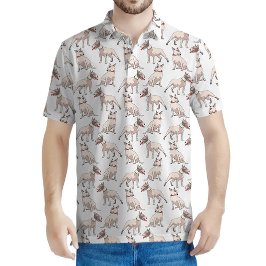 White Bull Terrier Pattern Print Men's Polo Shirt