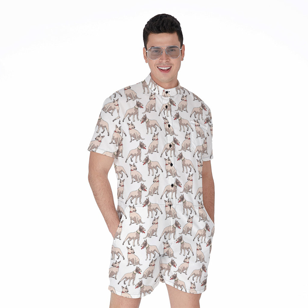 White Bull Terrier Pattern Print Men's Rompers