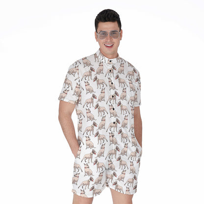 White Bull Terrier Pattern Print Men's Rompers
