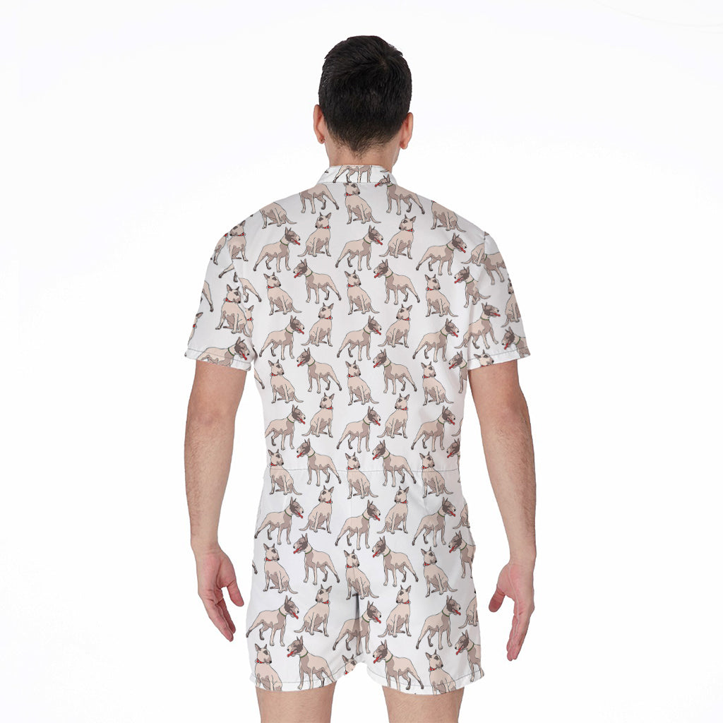 White Bull Terrier Pattern Print Men's Rompers