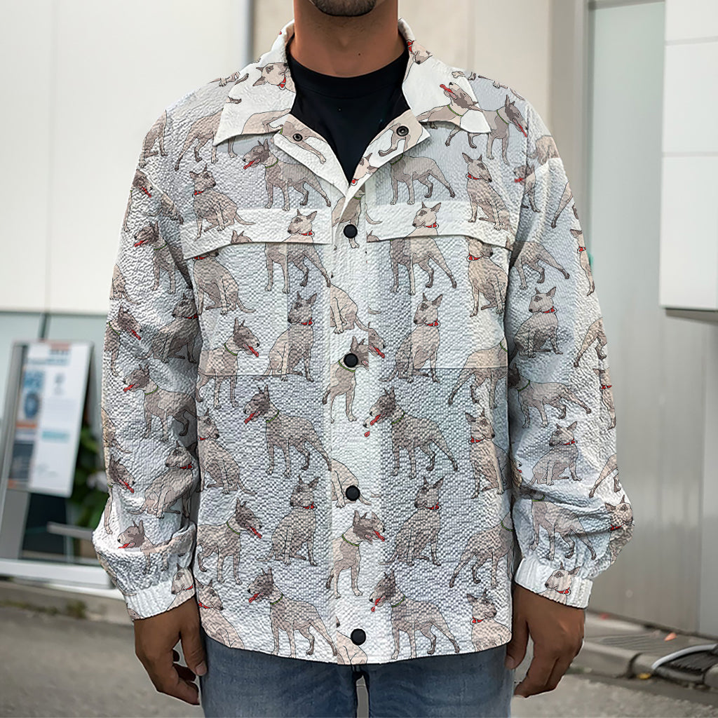 White Bull Terrier Pattern Print Men's Shirt Jacket