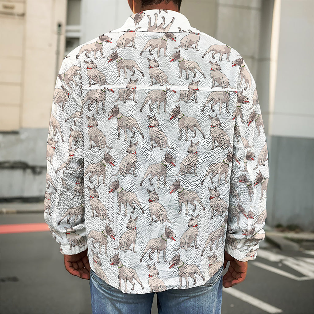 White Bull Terrier Pattern Print Men's Shirt Jacket