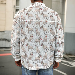 White Bull Terrier Pattern Print Men's Shirt Jacket