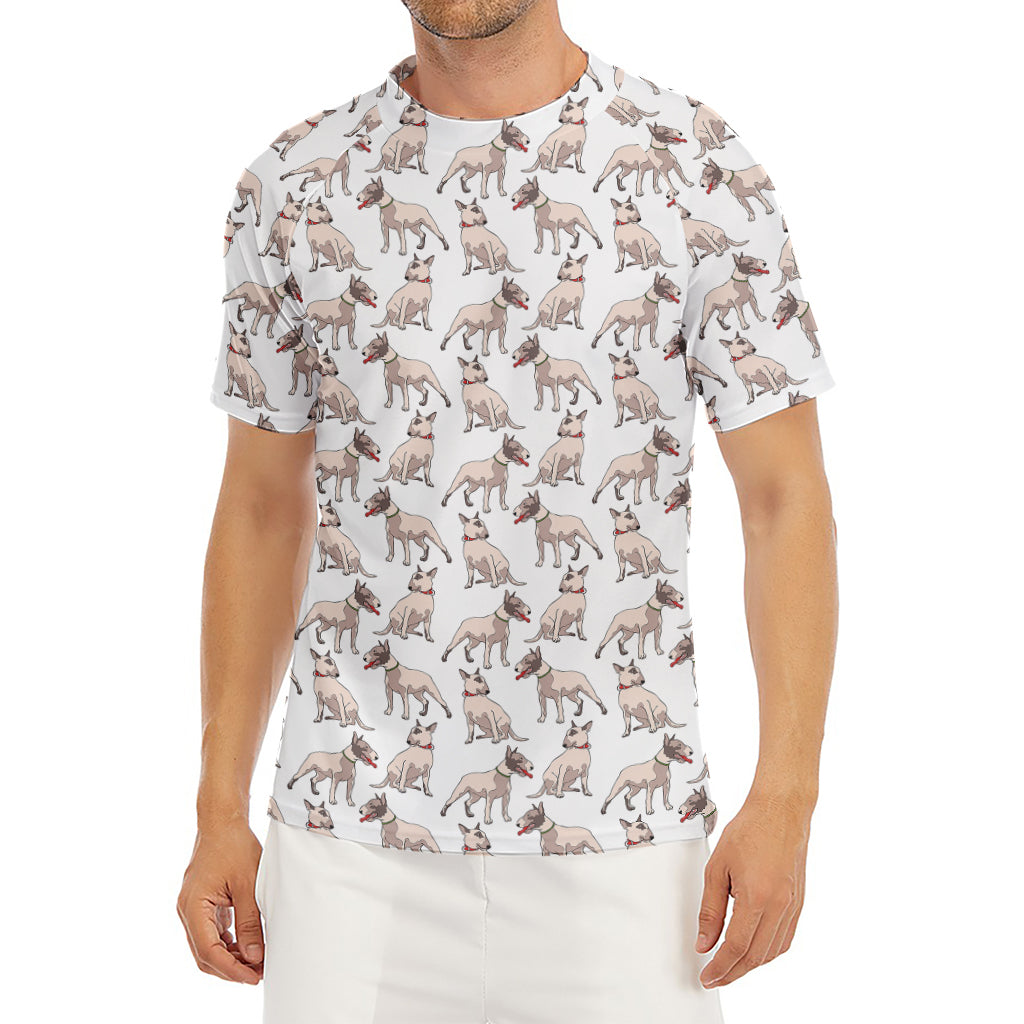 White Bull Terrier Pattern Print Men's Short Sleeve Rash Guard