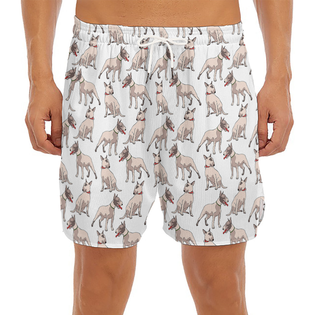 White Bull Terrier Pattern Print Men's Split Running Shorts