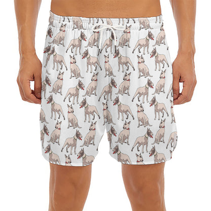 White Bull Terrier Pattern Print Men's Split Running Shorts