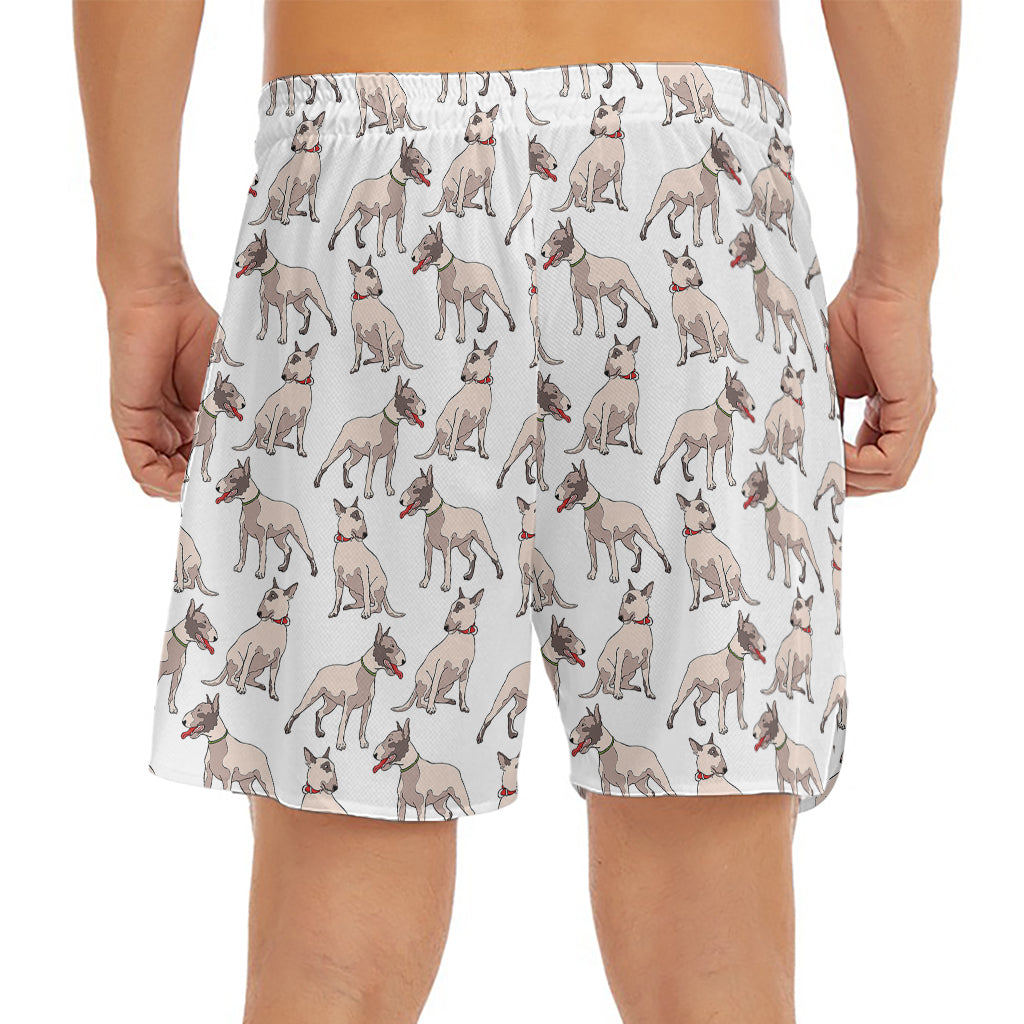 White Bull Terrier Pattern Print Men's Split Running Shorts