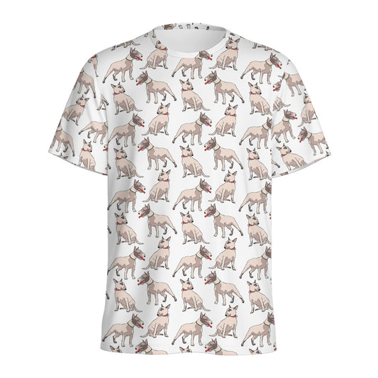 White Bull Terrier Pattern Print Men's Sports T-Shirt