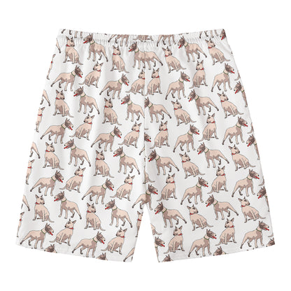 White Bull Terrier Pattern Print Men's Swim Trunks