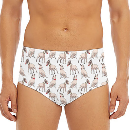 White Bull Terrier Pattern Print Men's Triangle Swim Briefs