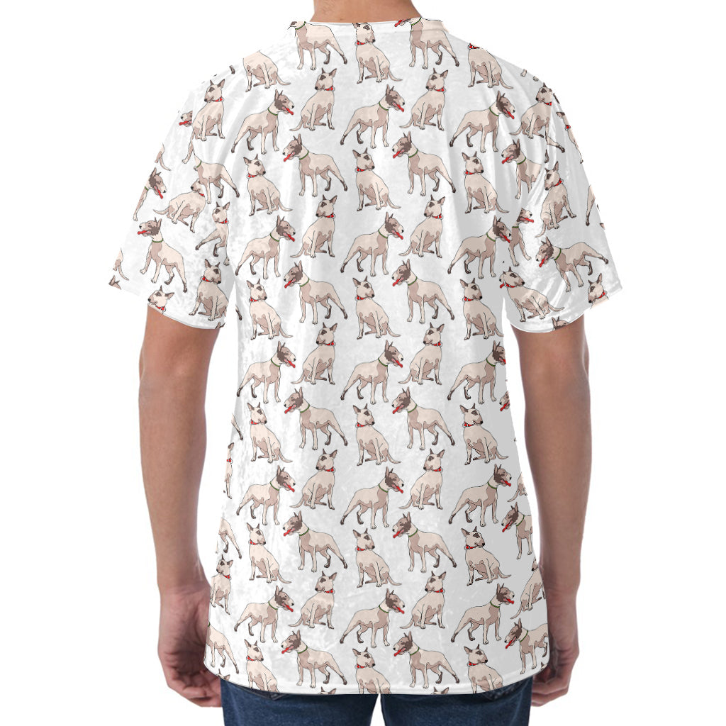 White Bull Terrier Pattern Print Men's Velvet T-Shirt