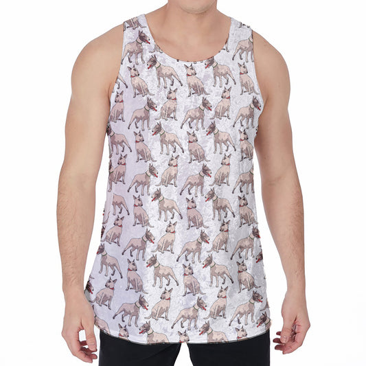 White Bull Terrier Pattern Print Men's Velvet Tank Top