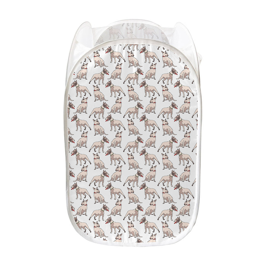 White Bull Terrier Pattern Print Mesh Laundry Hamper