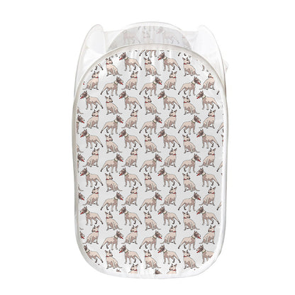 White Bull Terrier Pattern Print Mesh Laundry Hamper