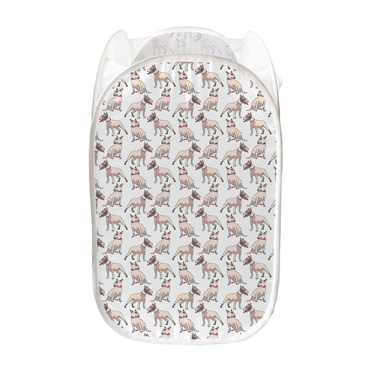 White Bull Terrier Pattern Print Mesh Laundry Hamper