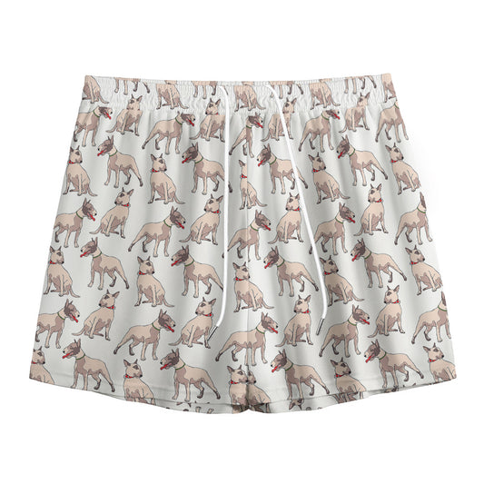 White Bull Terrier Pattern Print Mesh Shorts