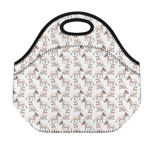 White Bull Terrier Pattern Print Neoprene Lunch Bag