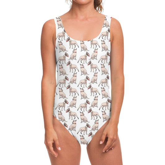 White Bull Terrier Pattern Print One Piece Swimsuit
