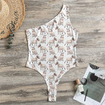 White Bull Terrier Pattern Print One Shoulder Bodysuit