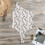 White Bull Terrier Pattern Print One Shoulder Bodysuit