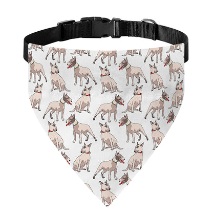 White Bull Terrier Pattern Print Over The Collar Dog Bandana
